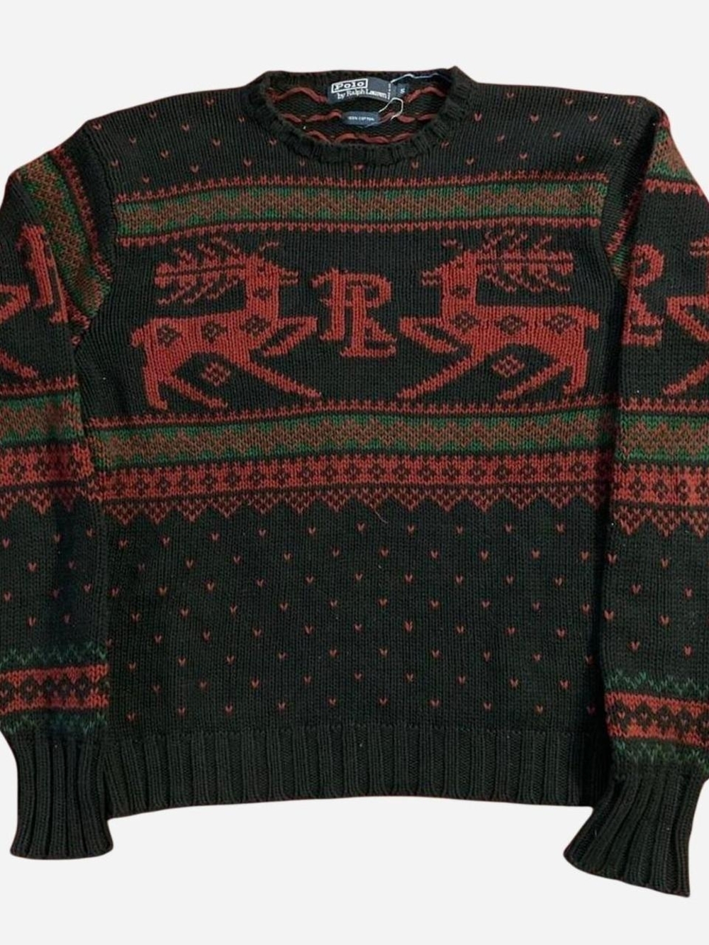 Vintage Polo by Ralph Lauren Green & Red Reindeer Crewneck Sweater